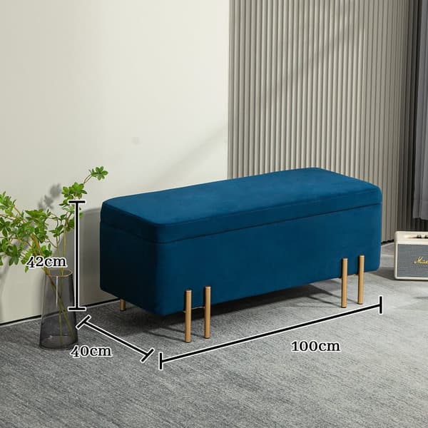 Stoplad Bänk med Förvaring, 100x40x42 cm, Mörkblå