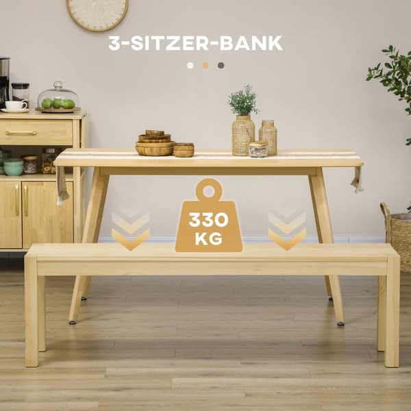 Bænk, 3-personers, 150x33x45 cm, Natur