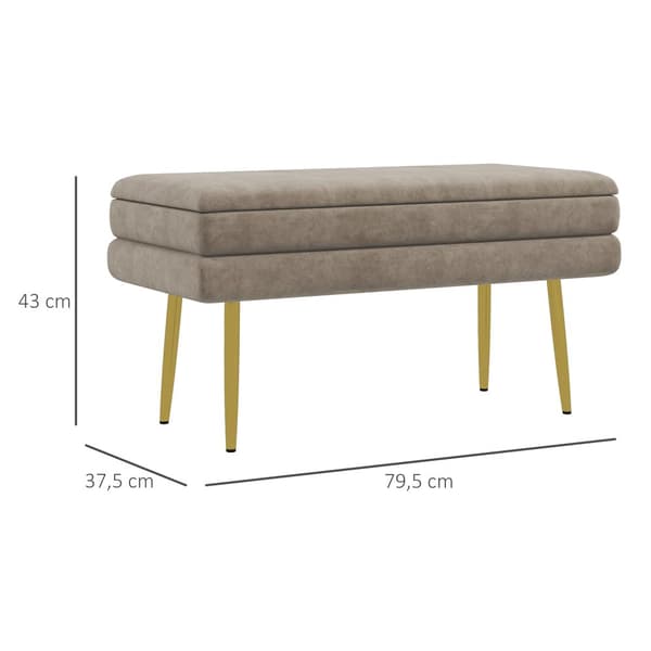 Polstret Bænk med Opbevaring, 79.5x37.5x43 cm, Beige