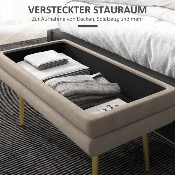 Polstret Bænk med Opbevaring, 79.5x37.5x43 cm, Beige
