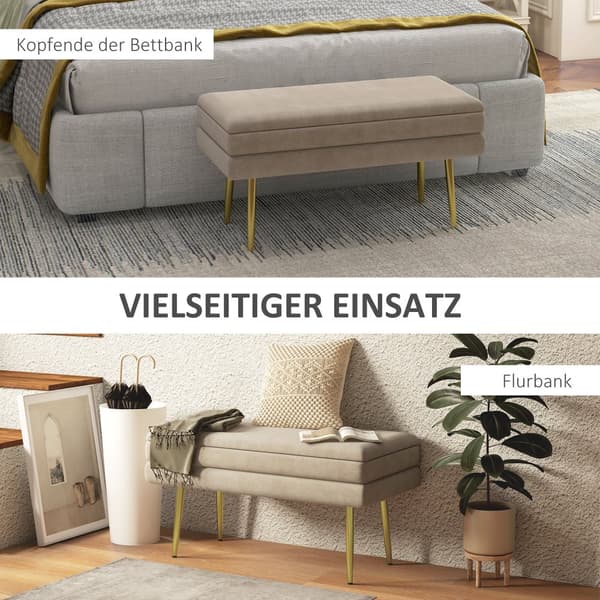 Polstret Bænk med Opbevaring, 79.5x37.5x43 cm, Beige