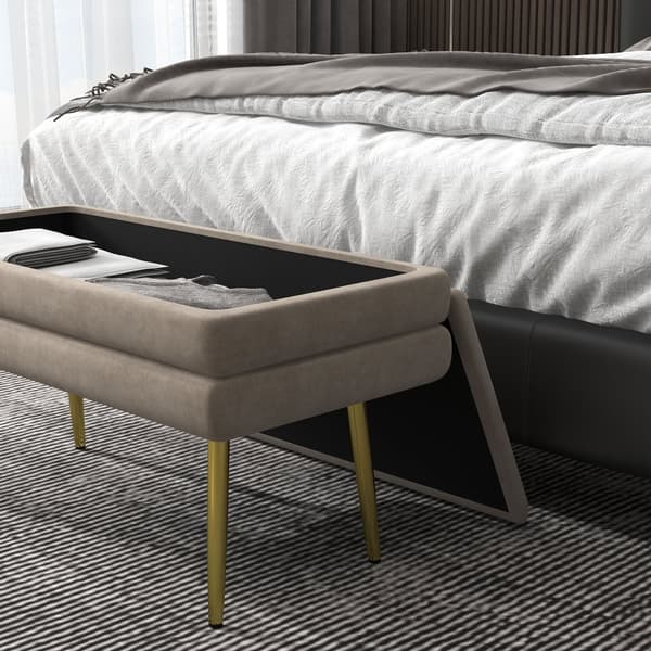 Polstret Bænk med Opbevaring, 79.5x37.5x43 cm, Beige