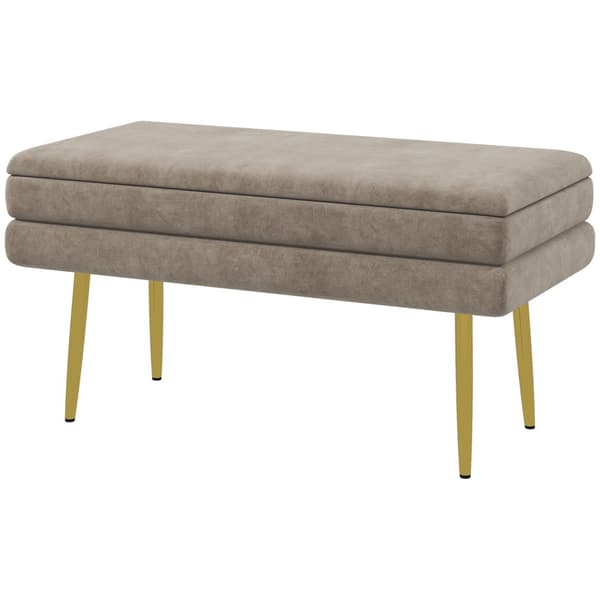 Polstret Bænk med Opbevaring, 79.5x37.5x43 cm, Beige
