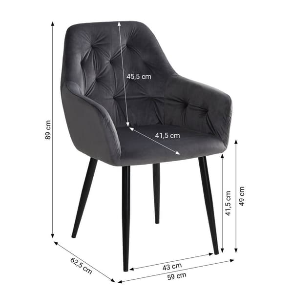 Matsalsstolar Set, Äggstolar Sammetsgrå Fåtöljer, 59x89x62.5 cm, Grå