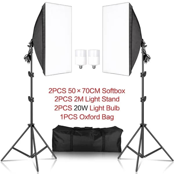 Valokuvausvalaisinsetti, softbox-valot, jatkuva valaistus, 2kpl 20W