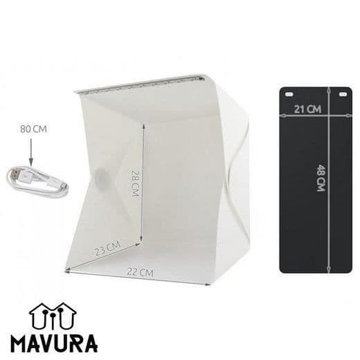 MAVURA hopfällbar fotolåda - Professionell LED-fotostudio med miniljustält - Vit