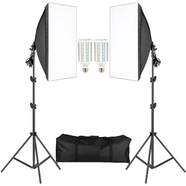Fotografi Softbox Belysningskit, 50x70CM Softbokse, 2M Lystativer,Kold Hvid