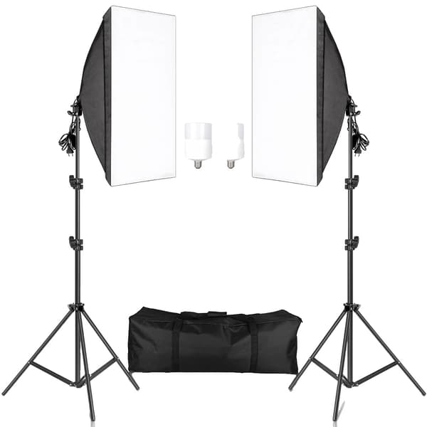 Fotografi Softbox Belysningskit, 50x70CM Softbokse, 2M Lystativer,20W LED-pærer