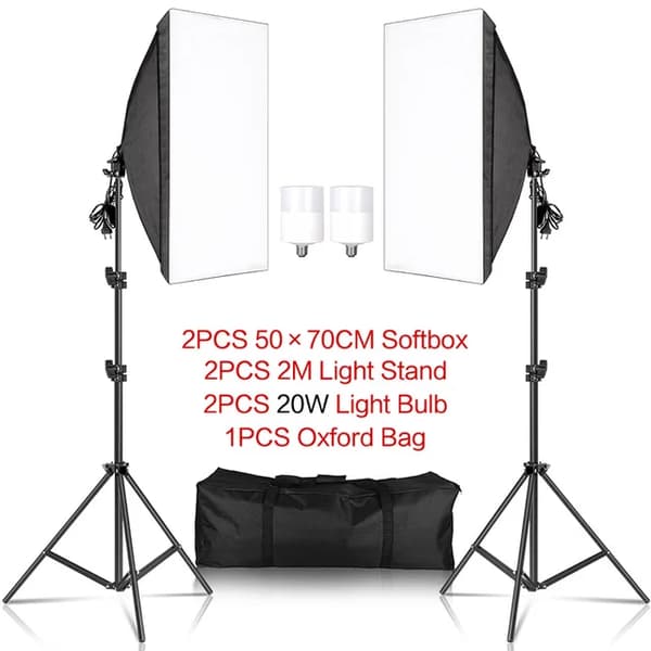 Valokuvausvalaisinsetti, softbox-valot, jatkuva valaistus, 2kpl 20W