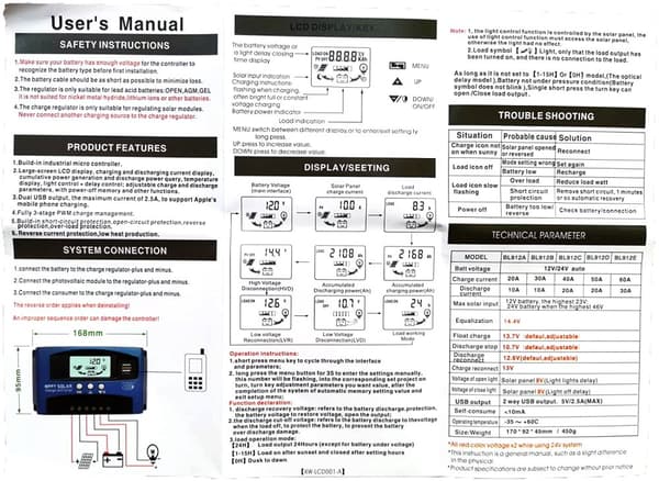 Solcellsregulator MPPT 60A, för solpaneler och strömföring, 2xUSB, urladdningsskydd