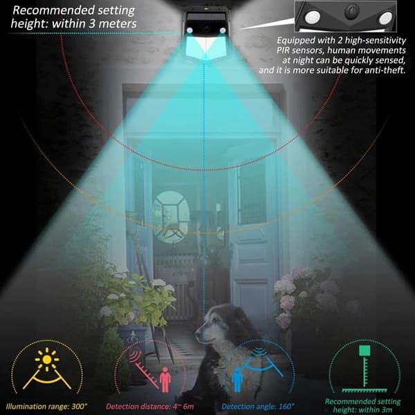 260LED Solar Light Outdoor Solar Light IP65 Vandtæt Bevægelsessensor Have Yard
