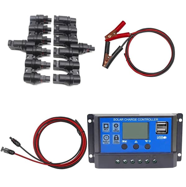 Regulatorpaket med solcellskablar, regulator 60A, och batterikablar, PWM