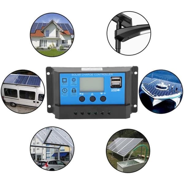 Cuque Solar Controller 30A 30A LCD Solar Charge Controller Automatisk identifiering 12V 24V Fullständig PWM-kontroll