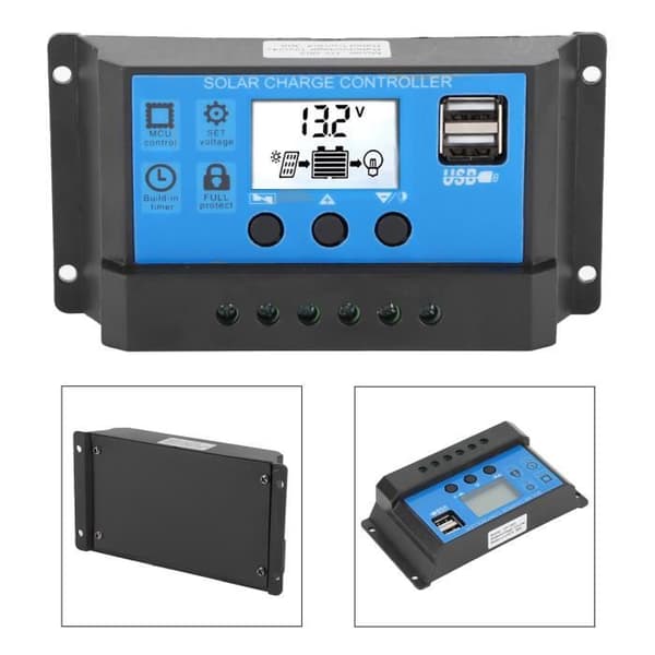 Dilwe Solar Controller 30A LCD Solar Charge Controller Auto Identifiering 12V 24V PWM Control Fullt In