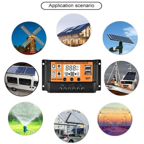 100A - MPPT PWM Laddningskontroll för solpaneler, 12V-24V, 12V, Batteriregulator, USB-port d