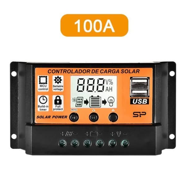 100A - MPPT PWM Laddningskontroll för solpaneler, 12V-24V, 12V, Batteriregulator, USB-port d