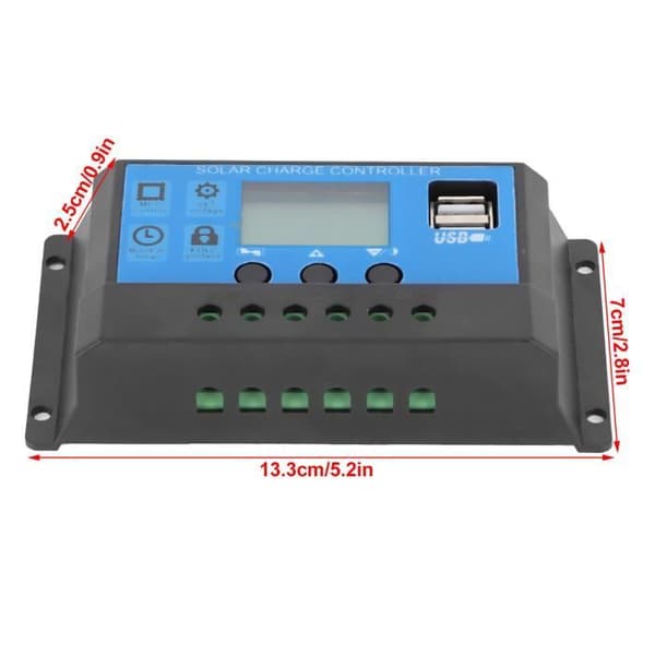 Cikonielf Solar Controller 30A 30A LCD Solar Charge Controller Auto Identifiering 12V 24V PWM Control