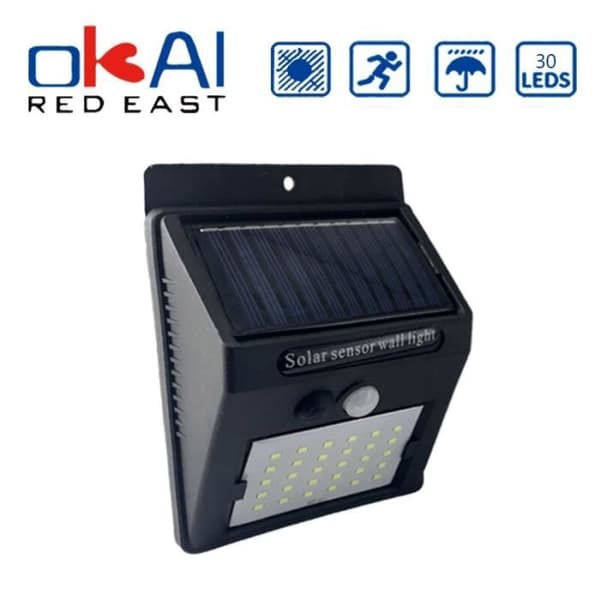 Utomhusgatubelysning, 20 eller 30-100 LED solcellslampa med människokroppssensor, utomhusbelysning, ljusstyrka - 1 st 30LED