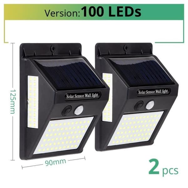 Utomhusgatubelysning, 30 LED solcellslampa med PIR-rörelsesensor, vattentät, utomhusbelysning - 2 delar 100 LED