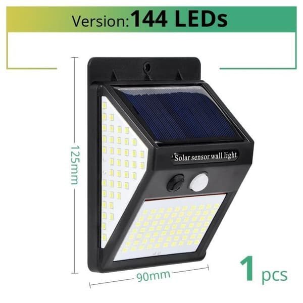 Utomhusgatubelysning, 30 LED solcellslampa med PIR-rörelsesensor, vattentät, utomhusbelysning - 1 st 144 lysdioder