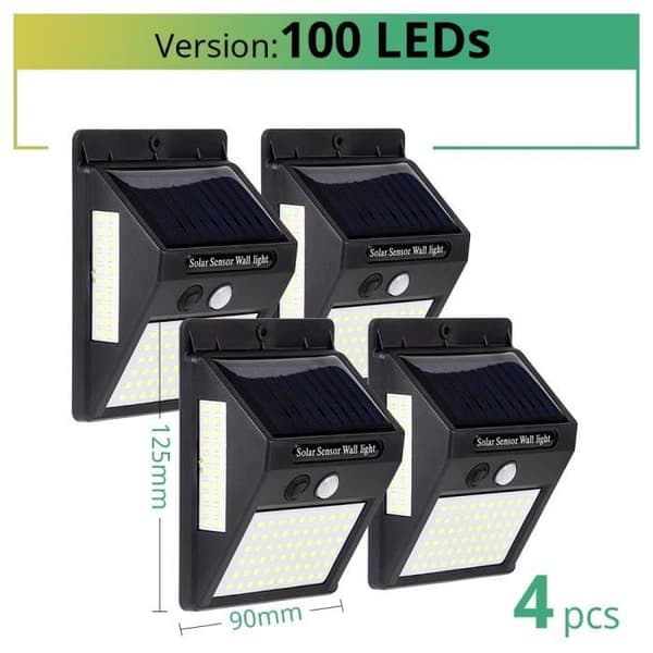Utomhusgatubelysning, 30 LED solcellslampa med PIR-rörelsesensor, vattentät, utomhusbelysning - 4 delar 100 lysdioder