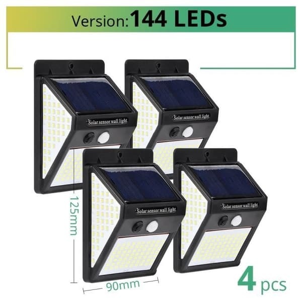 Utomhusgatubelysning, 30 LED solcellslampa med PIR-rörelsesensor, vattentät, utomhusbelysning - 4 delar 144 lysdioder