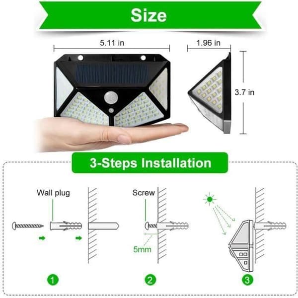 CA12449-Solarlampa för trädgård Utomhus Solarlampa 100 LED Vattentålig solbelysning med rörelseindikator Säkerhetslampa
