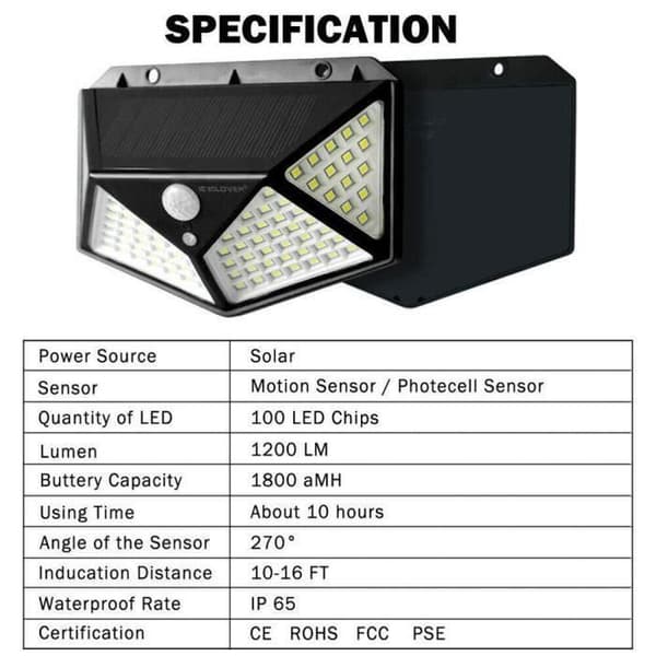 Hengxin-4-pack utomhussollampa 100 LED-belysning Rörelsesensor Vägglampa