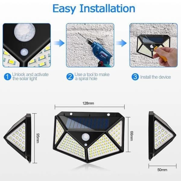 Kindly-Outdoor Solar Lamp 100 LED 4 Pack Outdoor Solar Lighting Rörelsesensor Lighting 270 Vattentät IP65 för trädgård
