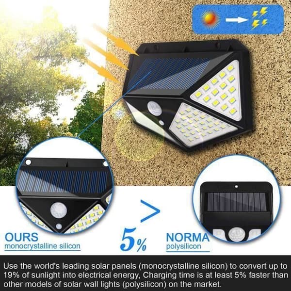 Kindly-Outdoor Solar Lamp 100 LED 4 Pack Outdoor Solar Lighting Rörelsesensor Lighting 270 Vattentät IP65 för trädgård