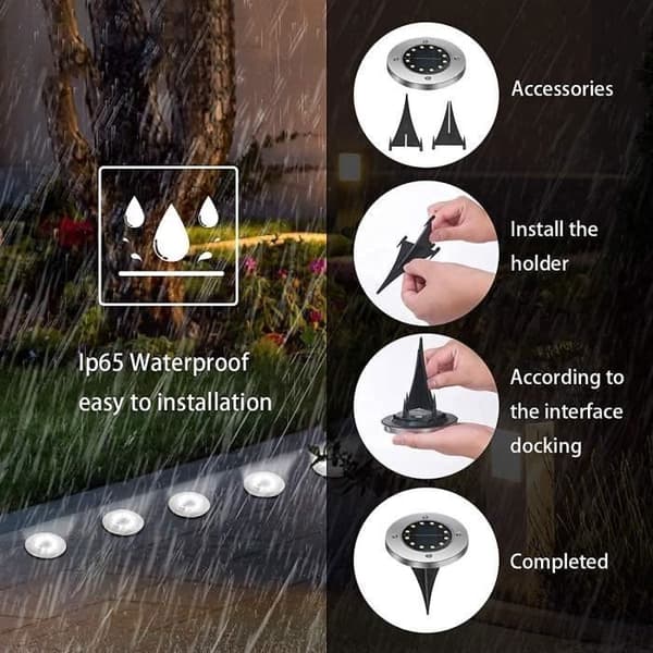 Utomhussollampa 12 LED, 12st Garden Ground Light 6000K Vattentät IP65 infälld Solar Light Spotlight