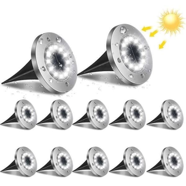 Utomhussollampa 12 LED, 12st Garden Ground Light 6000K Vattentät IP65 infälld Solar Light Spotlight