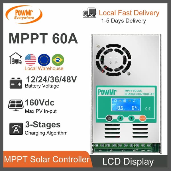 Solceladekontrolenhed, MPPT-teknologi, LCD-skærm, MPPT 20A