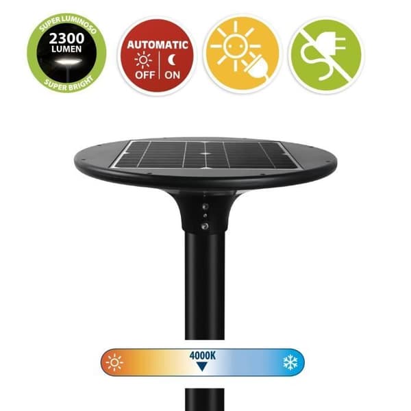 Solar Terminal - VELAMP - Lampione LED solare 2300 lumen - Svart - Metall - Solenergi