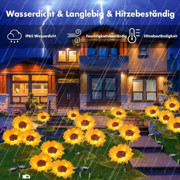 Set med 2 Solar Flower Garden Decoration Lights Vattentät för utomhusbruk - Solros Dekoration för trädgård, uteplats