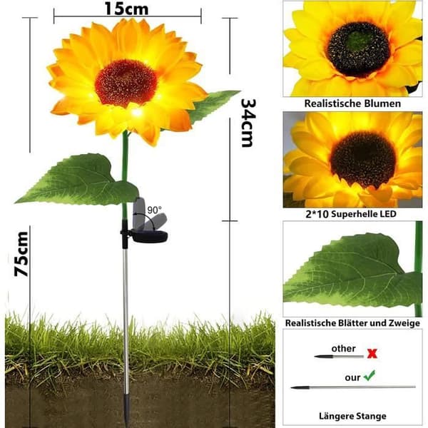 Set med 2 Solar Flower Garden Decoration Lights Vattentät för utomhusbruk - Solros Dekoration för trädgård, uteplats