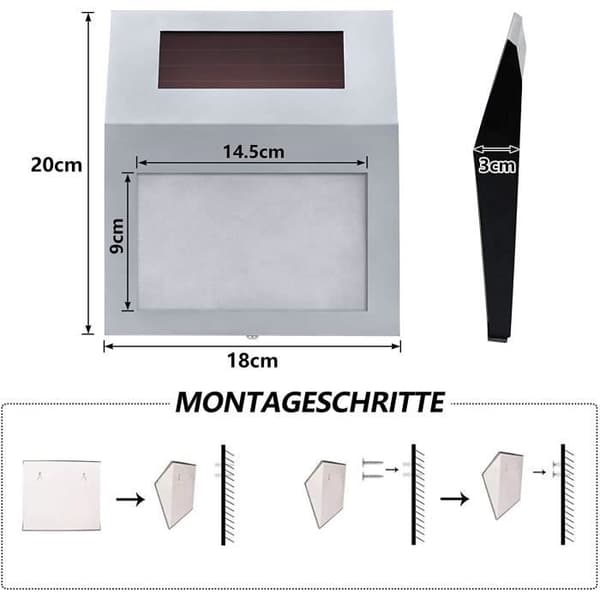 LARS360 Solar LED Husnummer Rostfritt stål Utomhusvägglampa 2 LED med Twilight Switch