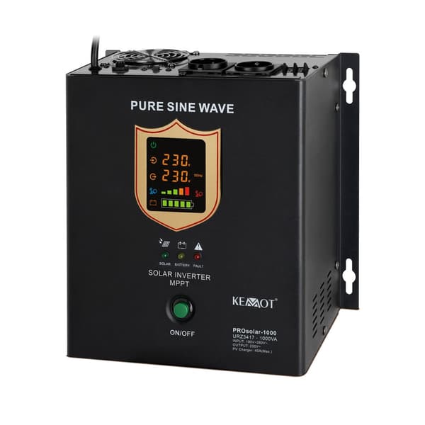 Väggmonterad solomvandlare (inverter) KEMOT PROsolar-1000 (12V 230V 1000VA/700W)