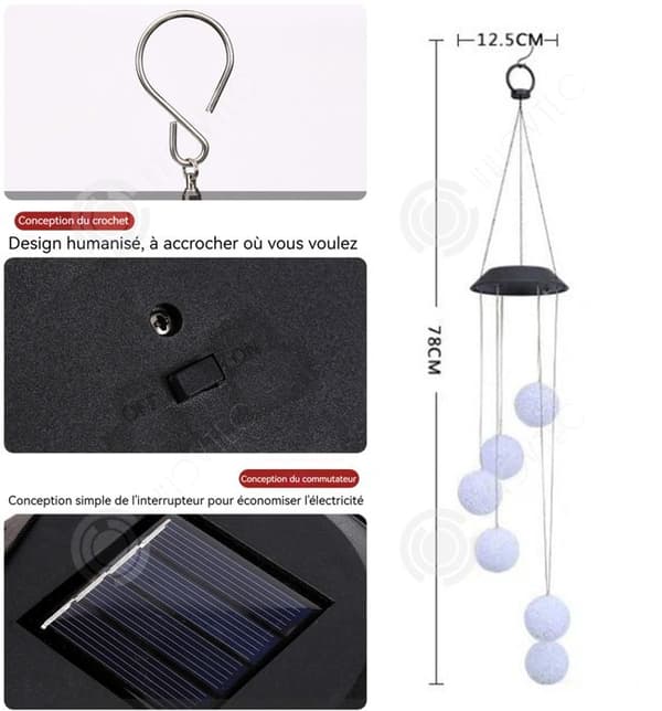 INN Solar Wind Chimes Lamp 78cm LED Utomhus Vattentät Dekorativa Lampor Sfäriska Ambient Light String Lights