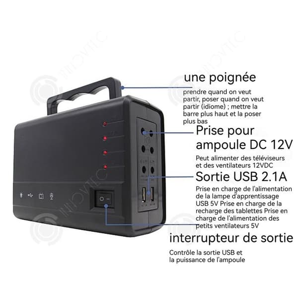INN Kit Solpanel för camping 75 x125 x175mm 18V10W bärbar solgenerator komplett med 4 glödlampor och 2 USB-portar