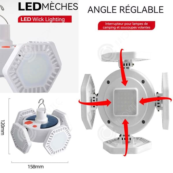INN IPX4-lampa 15,8x12cm LED-solcampinglampa med 5 ljuslägen och fjärrkontroll fyrsidig campinglampa