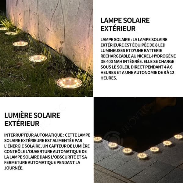 INN 8 st Utomhussollampa 8,6x10,1cm IP68 8 LED 400mAh silver solcellslampa utomhussollampa solcellslampa LED spot