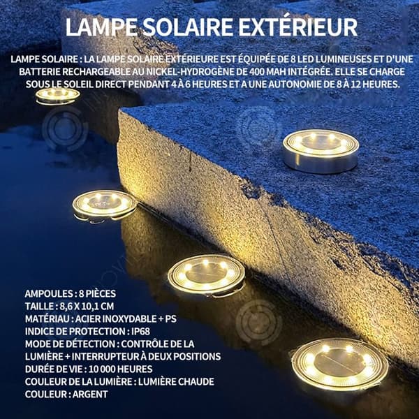 INN 8 st Utomhussollampa 8,6x10,1cm IP68 8 LED 400mAh silver solcellslampa utomhussollampa solcellslampa LED spot