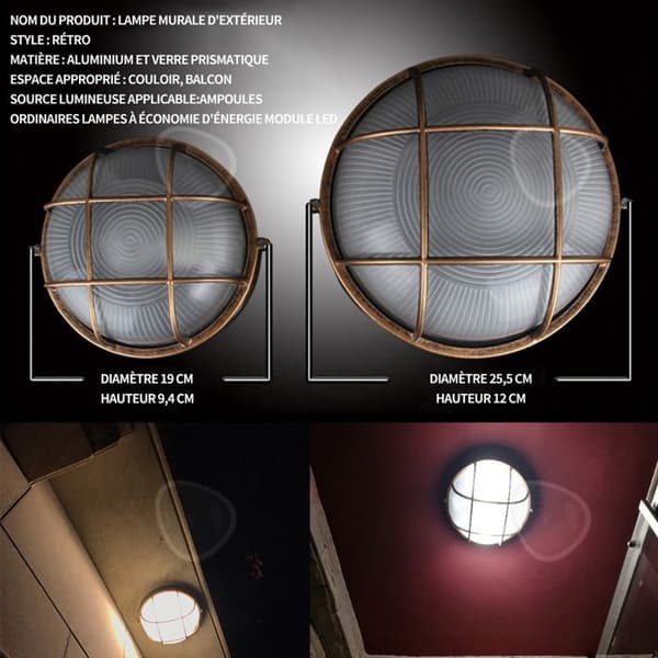 C Vägglampa utomhus i mässing och glas IP64 för trädgård och balkong 19 cm E27 Rund vägglampa utomhus Energiklass A+