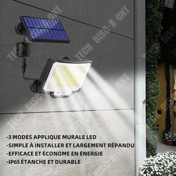 TD Utomhussollampa med rörelsedetektor 228 LED 3 lägen med fjärrkontroll, IP65 LED vattentätning med 5 meter kabel