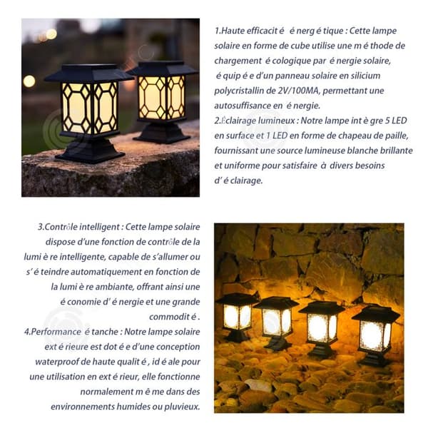 INN Solar Light Column Solar Lamp Utomhuslampa 6LED 1,2V 600mah Nickelmetallhydridbatteri 135x83x190mm Vitt ljus