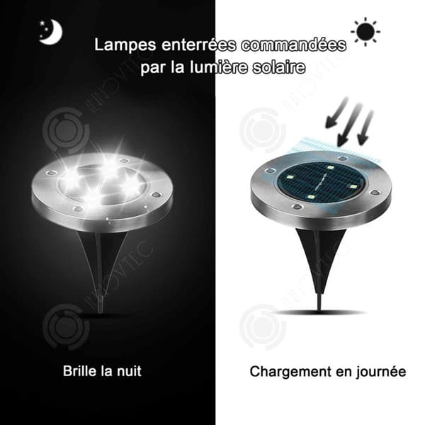 INN Solar spotlight 4 delar utomhus solar lampa 8 LED vattentät infälld solar spotlight belysning för stigar trädgård solar beacon
