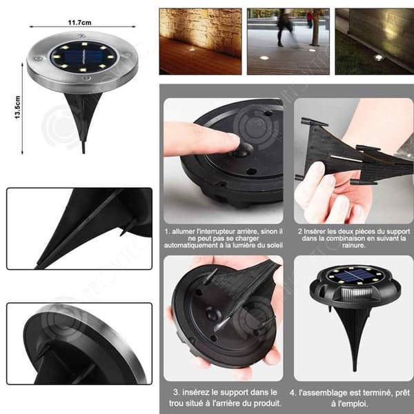 INN Solar spotlight 4 delar utomhus solar lampa 8 LED vattentät infälld solar spotlight belysning för stigar trädgård solar beacon