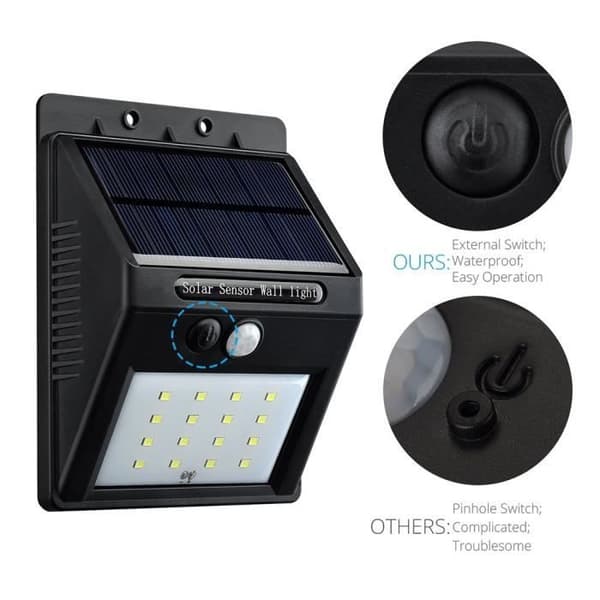 Utomhussollampa 16 LED - HÖGTEKNISK & VÄLBEfinnande - Rörelsedetektor - Svart