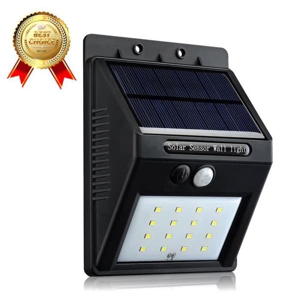 Utomhussollampa 16 LED - HÖGTEKNISK &amp; VÄLBEfinnande - Rörelsedetektor - Svart